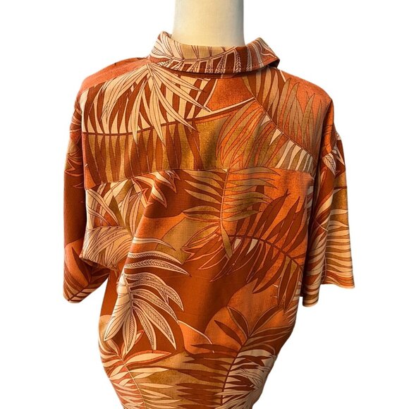 Tommy Bahama Orange Hawaiian Print Silk Shirt Size Large - Picture 2 of 3